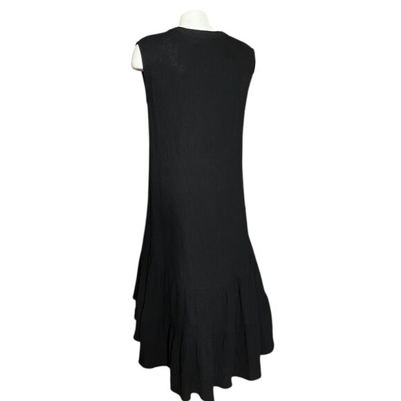Anthropologie Drew Black Sleeveless Gauze Cotton Tiered Dress - Picture 5 of 8